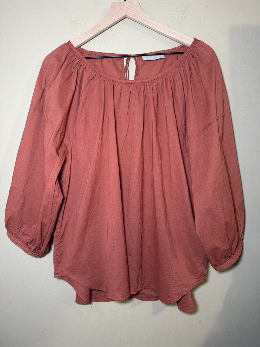 Everlane The Ruched Air Blouse Women 8 Rust 100% Cotton Peasant Balloon Sleeve